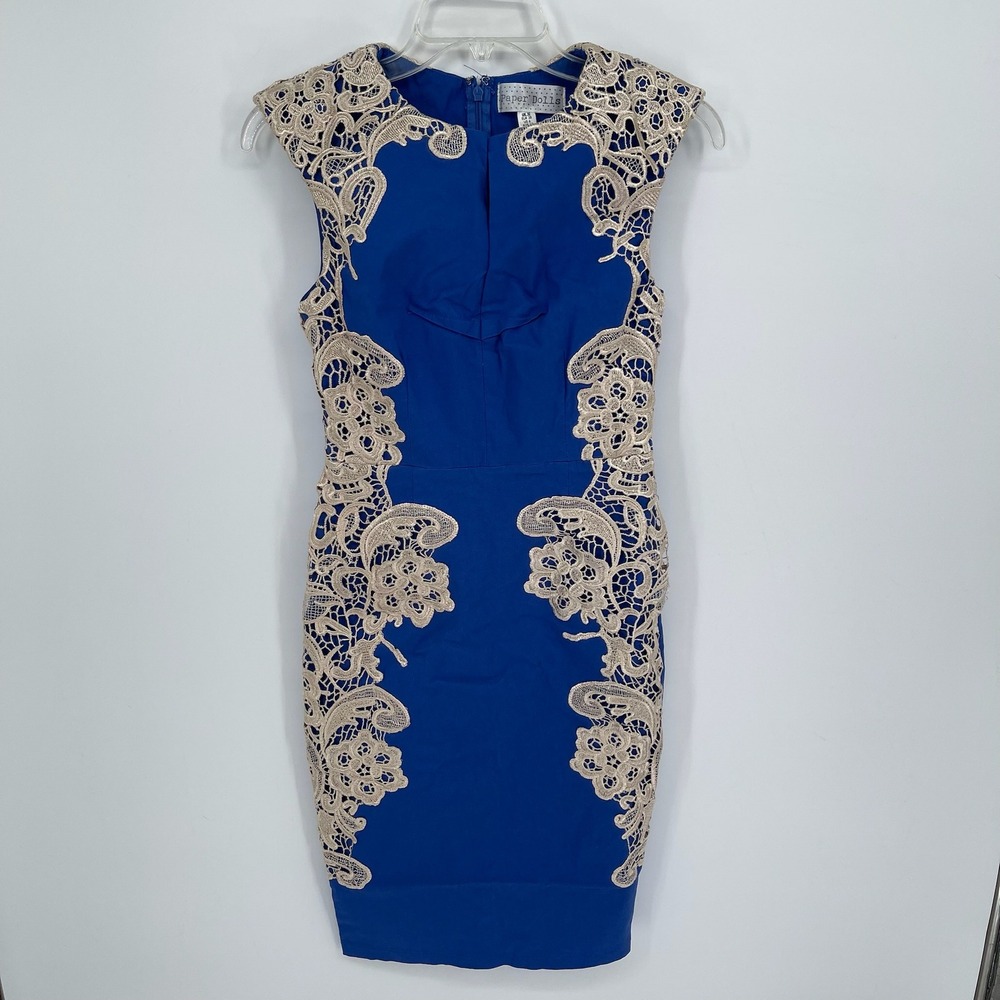 Paper Dolls Women's Blue Lace Applique Cocktail Formal Sheath Dress Size 6